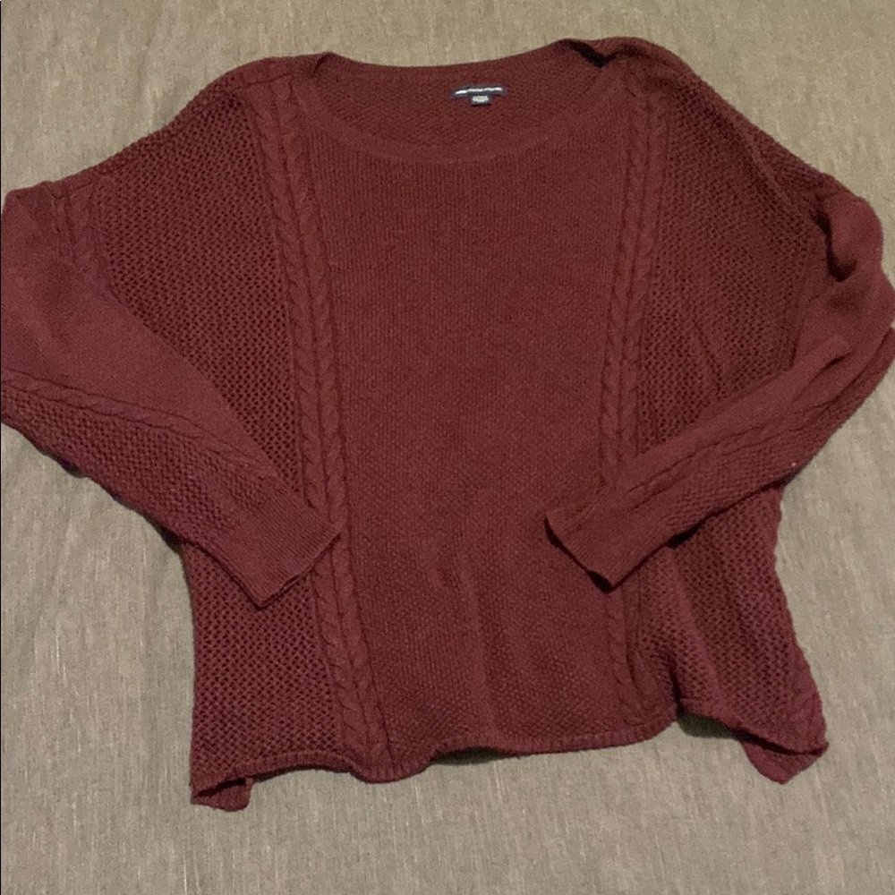 American Eagle Outfitters Red Crew Neck Sweater Textured Knit